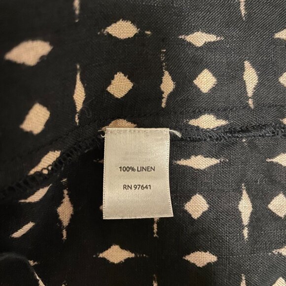 J. Jill Love Linen Black & Beige 100% Linen Patterned Dress Cap Sleeve XS Missy - Picture 6 of 6